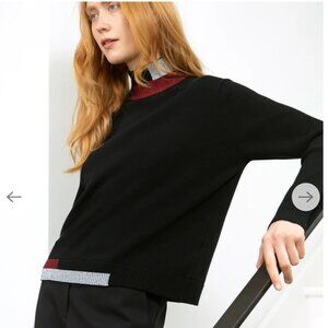 Cop.Copine Timbat Black Funnel Neck Sweater with Red & Metallic Silver Details M